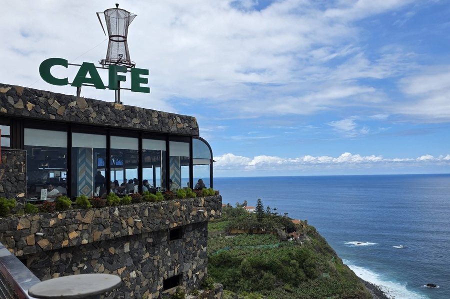 The clifftop terrace at Cafeteria El Mirador overlooking the Atlantic