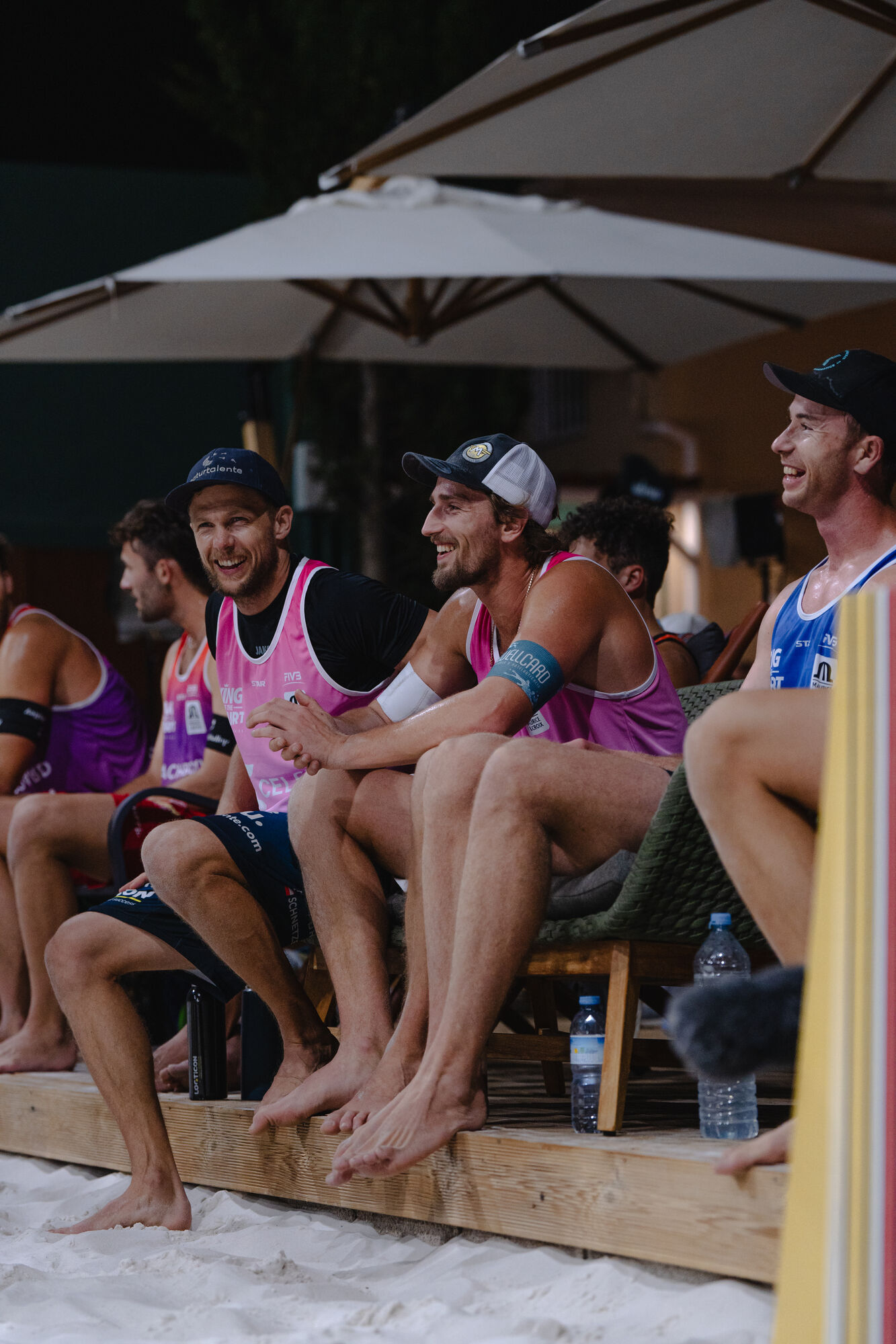 Players sharing a laugh at the Hacienda after dark